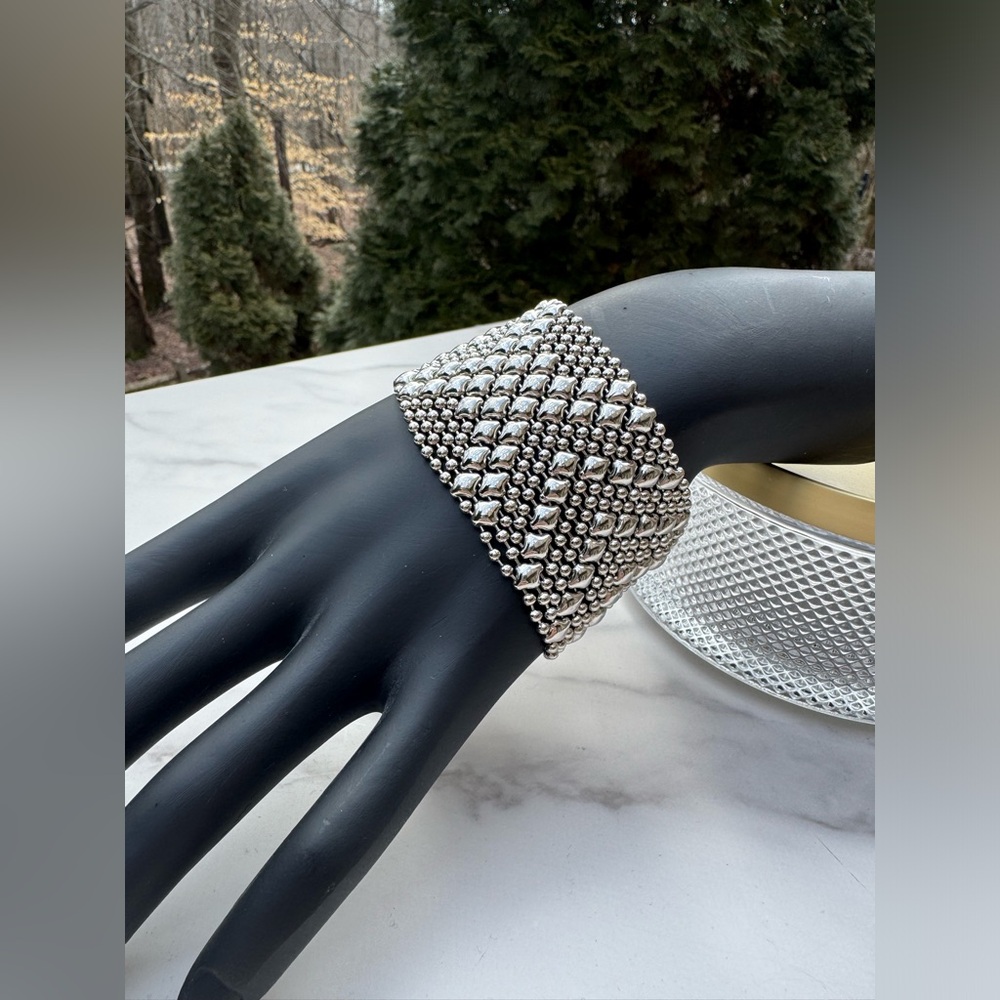 SERGIO GUTIERREZ Liquid Metal B10 Silver Mesh Beaded Bracelet